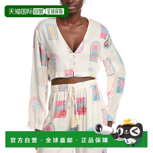 自营Vintage Havana Printed Crepe Long Sleeve Blouse - white