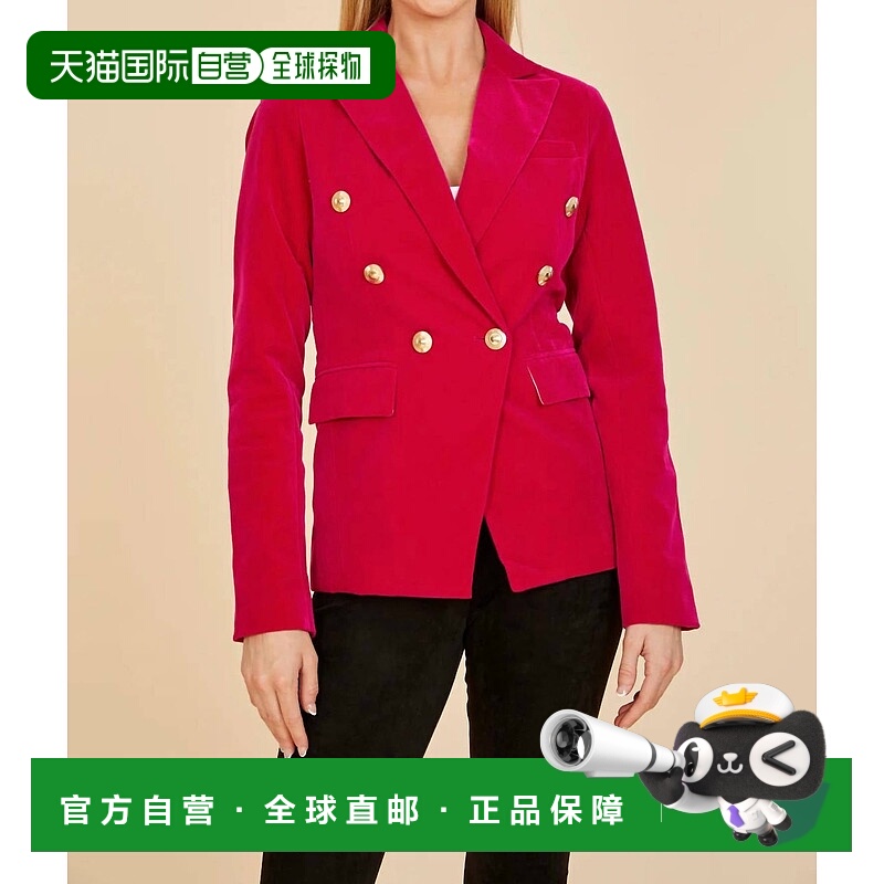 自营 dolce caboDouble Breasted Velvet Blazer In Magenta - ma