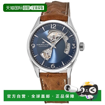 自营 Hamilton Jazzmaster Open Heart Blue Dial Leather Strap