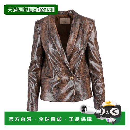 自营twin-setFaux Leather Jacket - Brown/Black - grey 美国奥