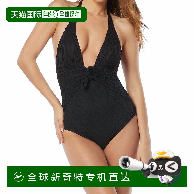 自营 carmen marc valvo黑色女式一体式短颈泳衣 【美国奥莱】直