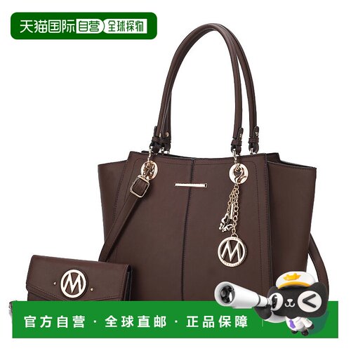 自营mia k collection常春藤素食皮革女士手提包带钱包 巧克力色