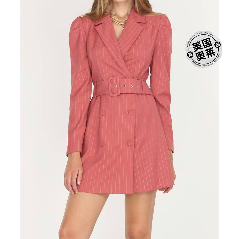 adelyn raekayla pinstripe belted blazer dress in desert rose