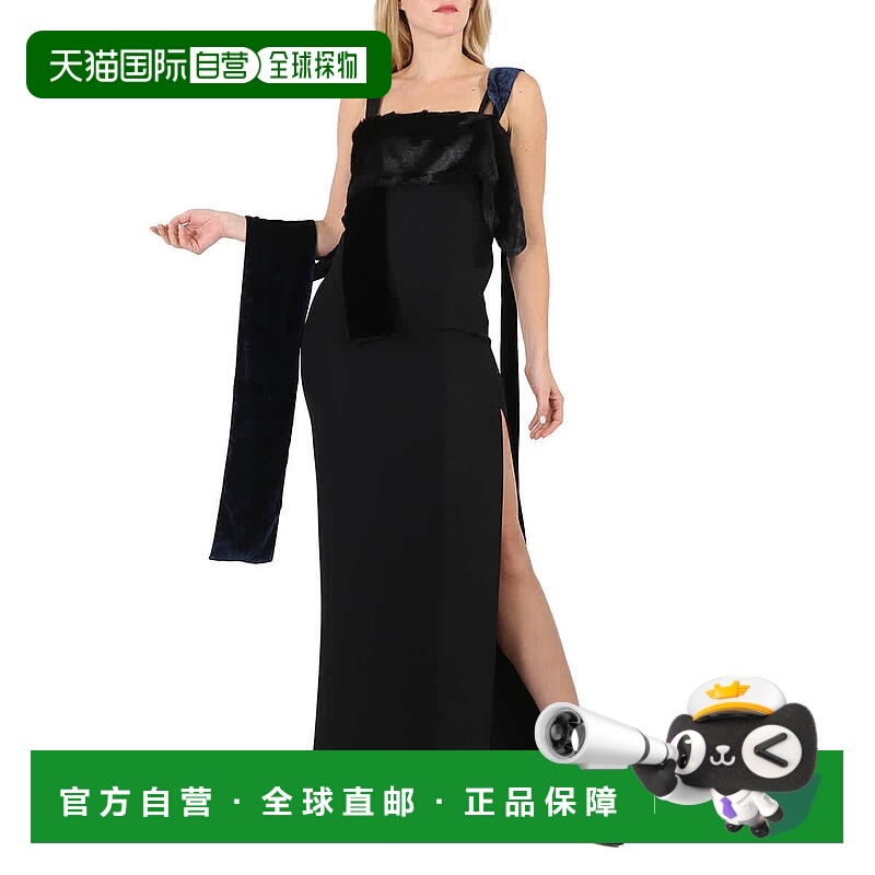 自营 Burberry女士黑色人造毛皮细节分体式天鹅绒连衣裙-黑色 美