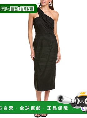 自营 Milly纯色亚麻混纺迷笛连衣裙-黑色 美国奥莱直发