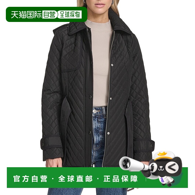 自营Andrew Marc Brinklee Belted Trench Coat - black 美国奥莱