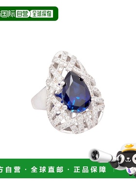 自营 Suzy Levian 纯银方晶锆石戒指 - 蓝色 美国奥莱直发银色