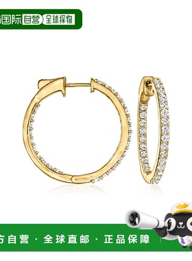 自营 Ross-Simons 钻石内外环状耳环，18kt 黄金镀纯银 - 白色 美