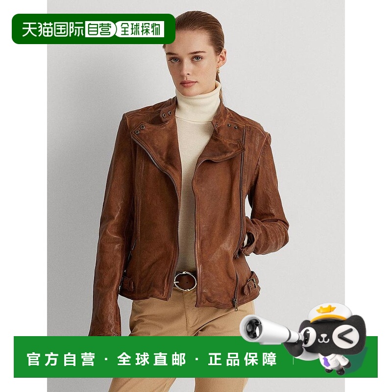 【美国直邮】Lauren Ralph Lauren|女装皮革抛光摩托皮衣夹克长袖