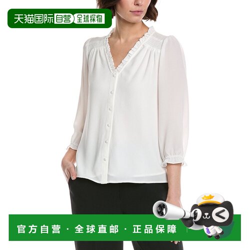 自营CeCe 3/4 Sleeve V-Neck Blouse - white 美国奥莱直发泡泡袖