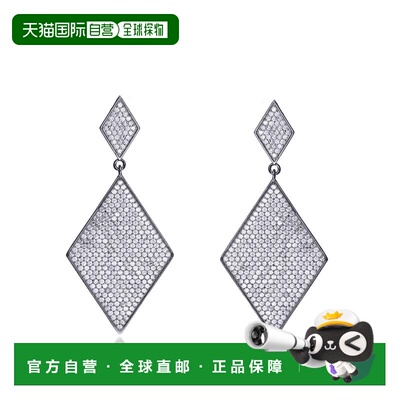 自营 GENEVIVE 纯银镀黑方晶锆石密镶吊式耳环 - 银白色 美国奥莱