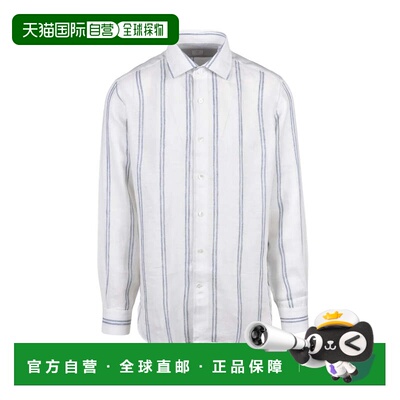 自营eleventyWhite Blue Linen Gauzed Shirt - white 美国奥莱直