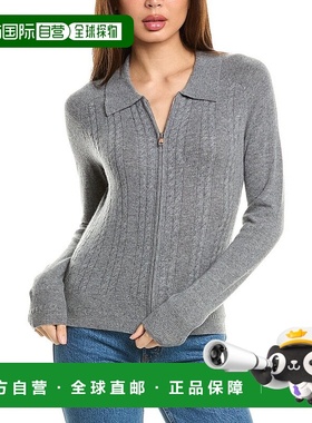 自营InCashmere正面拉链开襟羊毛衫-灰色 美国奥莱直发