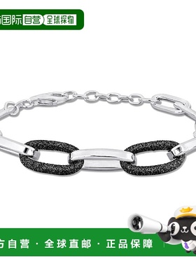 自营 925 纯银 Mimi & Max 椭圆形链环手链配黑色闪光珐琅 - 8+1