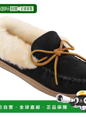 自营 Minnetonka Alpine Slipper女式黑色绒面羊皮拖鞋Moccasin J