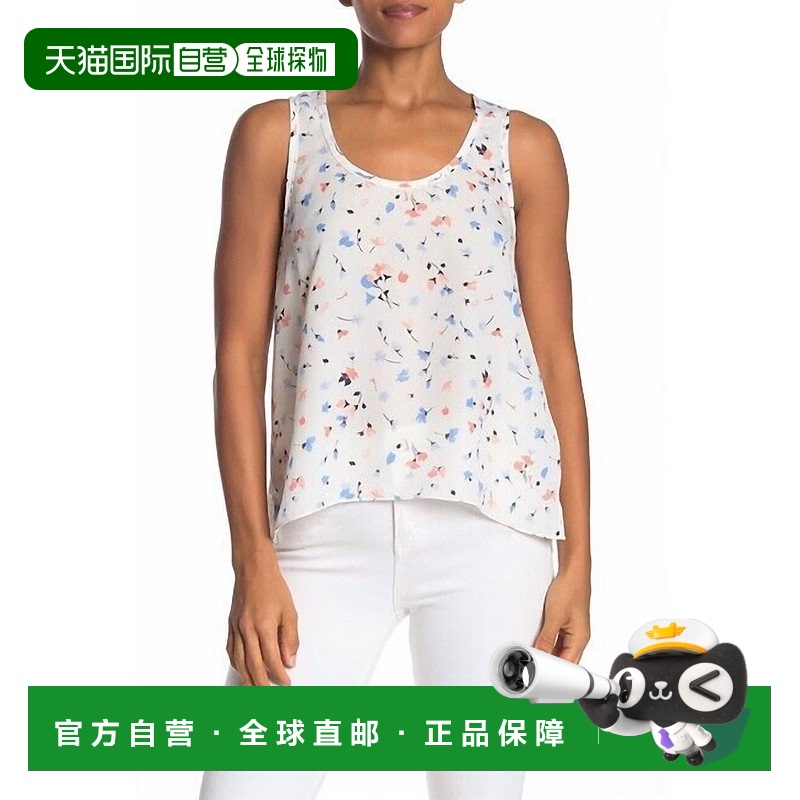 自营 joieErla Side Slit Floral Print Sleeveless Blouse In Wh