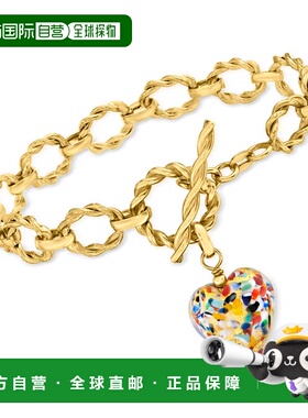 自营Ross-Simons 18kt 金意大利多色穆拉诺玻璃心形手链 - 8 英寸