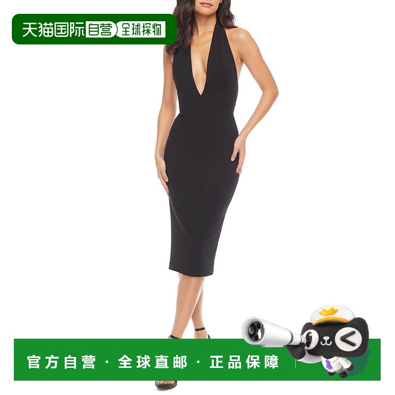 自营 dress the populationVanessa Halter V领连衣裙，黑色 美国
