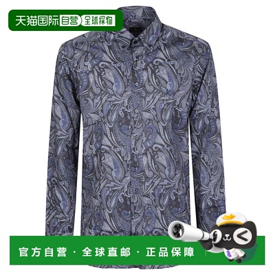 自营etroRoma Paisley图案棉质混纺长袖衬衫-蓝色 美国奥莱直发