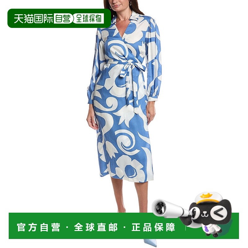自营Rebecca Taylor Midi裹身裙-蓝色 美国奥莱直发