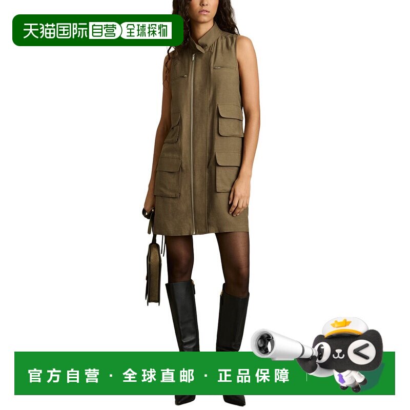 自营Reiss Essie实用亚麻混纺连衣裙-卡其色 美国奥莱直发