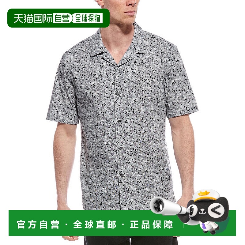 自营 theory理论Daze叶印花衬衫-灰色 美国奥莱直发新款短袖男装