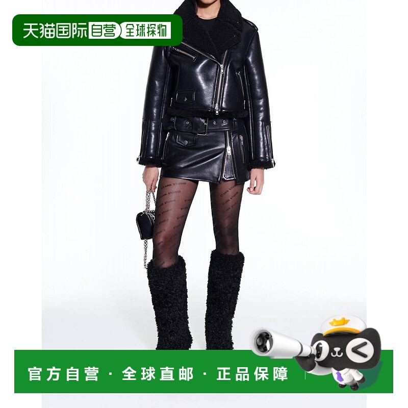自营 stand studioLillia Faux羊毛骑行夹克黑色-黑色 美国奥莱直