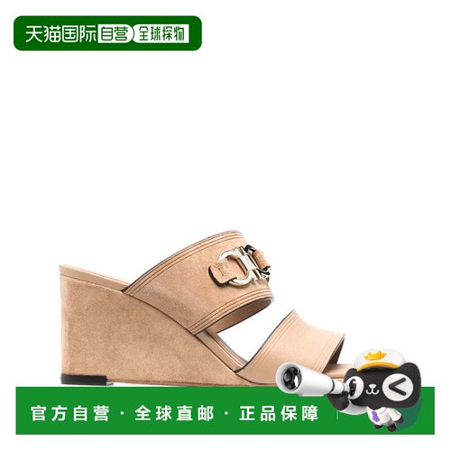自营 salvatore ferragamo菲拉格慕Chaim 75毫米绒面楔形骡子-米