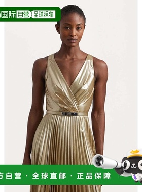 自营Women's Lauren Ralph Lauren Jarieta Dress Gold Pleated S