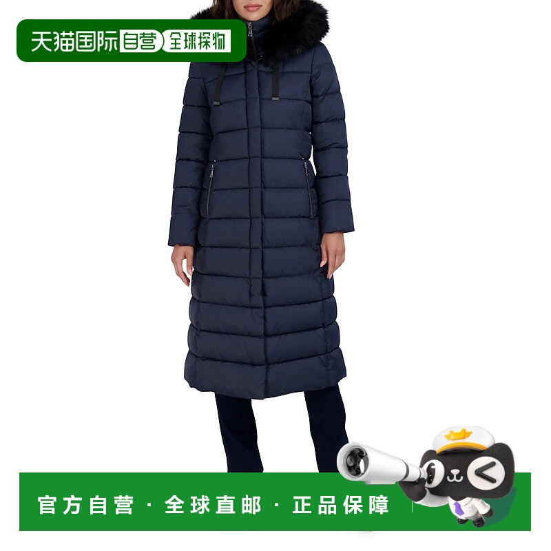 自营TAHARI Women's Phoebe Oversized Faux Fur Trim Maxi Coat