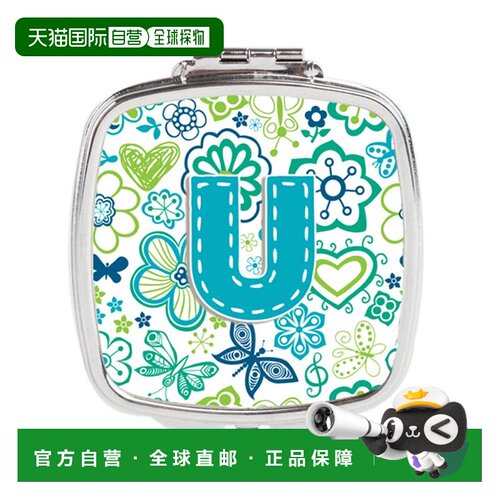 自营Carolines Treasures CJ2006-USCM 字母 U 花和蝴蝶蓝绿正品