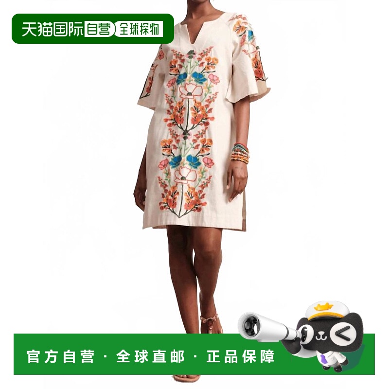 自营frances valentine迷人的迷你咖啡色连衣裙在植物Bash刺绣牡-
