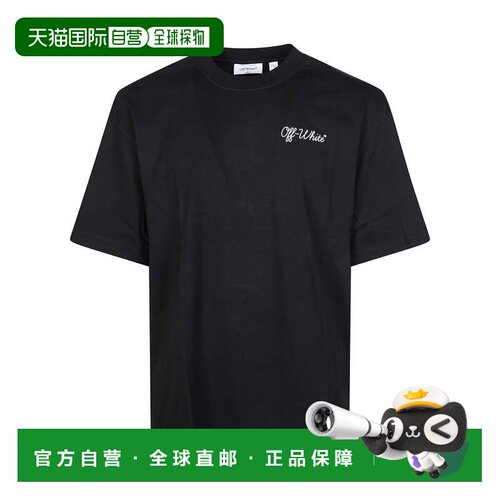 自营off-white黑色Script徽标方形船员t恤-黑色 美国奥莱直发男装