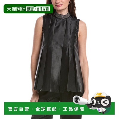 自营Gracia Jeweled High Neck Pleated Sleeveless Top - black