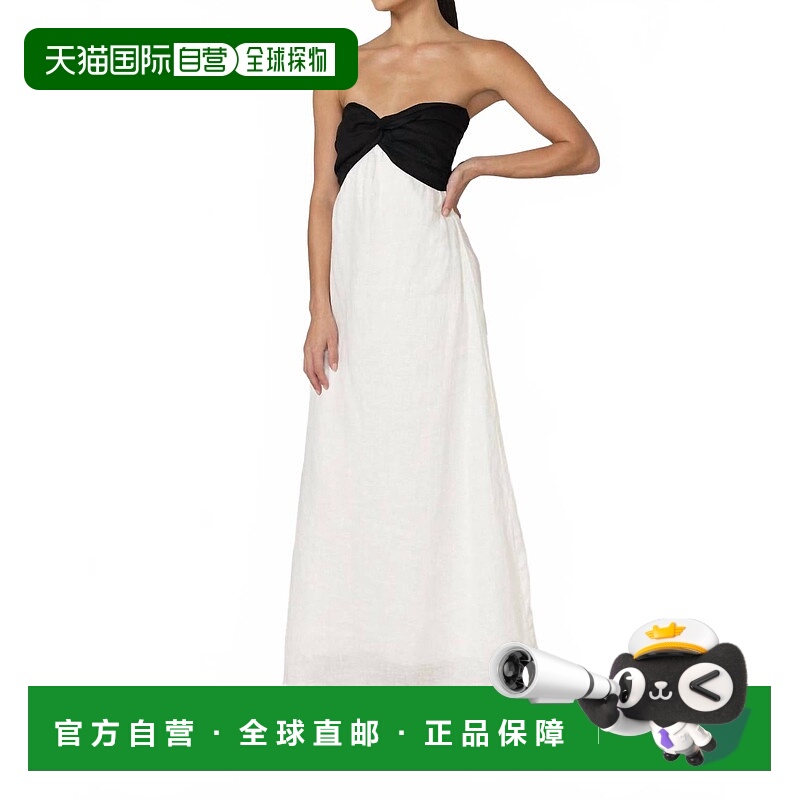 自营lusanaMelody Linen Maxi Dress In White Black - white bla