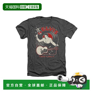 自营 gildan猫王普雷斯利摇滚唱片成人混色 T 恤 - 黑色 美国奥莱