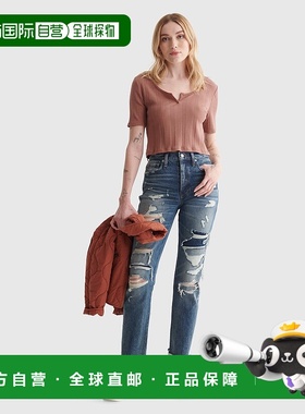 自营 Lucky Brand 女式高腰 Drew Mom 牛仔裤中等深蓝色 美国奥莱