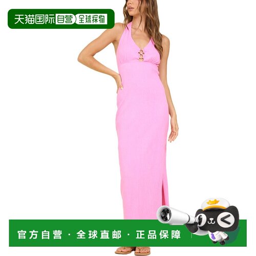 自营Surf Gypsy Crinkle Knit Halter Maxi Dress - pink 美国奥