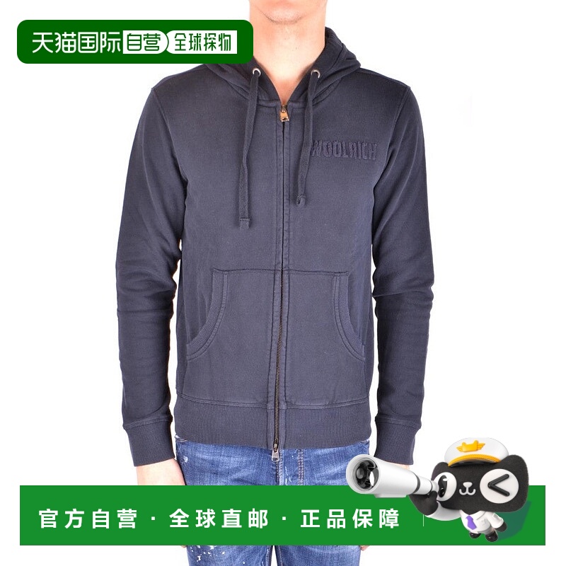 自营woolrichClassic Zip-Up Hoodie In Deep Blue Cotton - grey