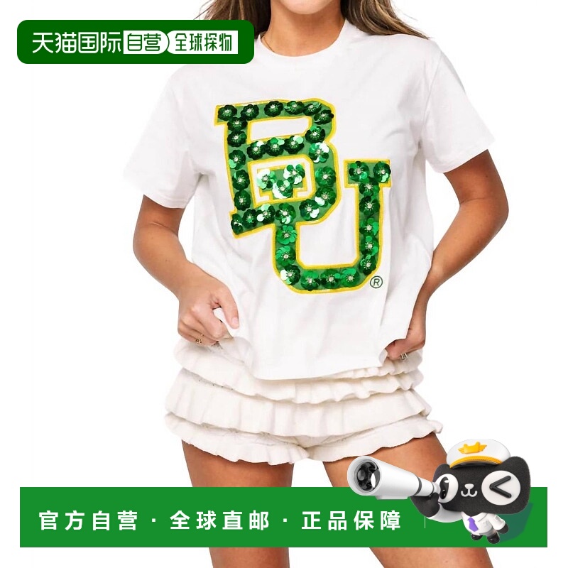 自营queen of sparkles许可贝勒吉祥物亮片花T恤，白色 美国奥莱