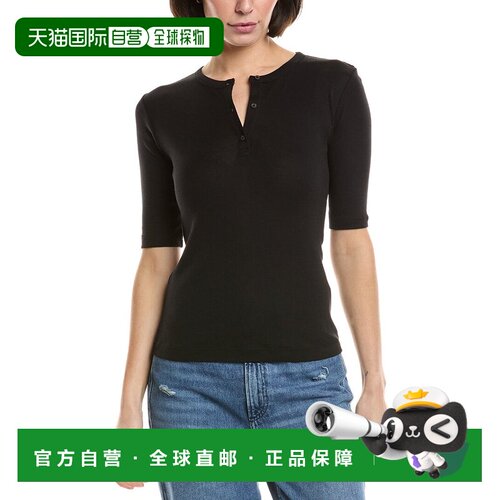 自营Vince Elbow-Sleeve Henley - black 美国奥莱直发上衣女装