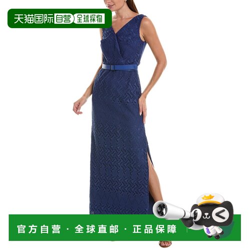 自营 Kay Unger Hendrix 蕾丝直筒礼服 - 蓝色 美国奥莱直发性感