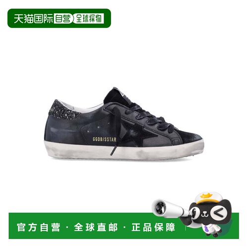 自营golden goose黑色Super-Star皮革运动鞋-黑色 美国奥莱直发