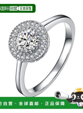 自营 genevive纯银方晶锆石圆形光环戒指 - 白色 美国奥莱直发