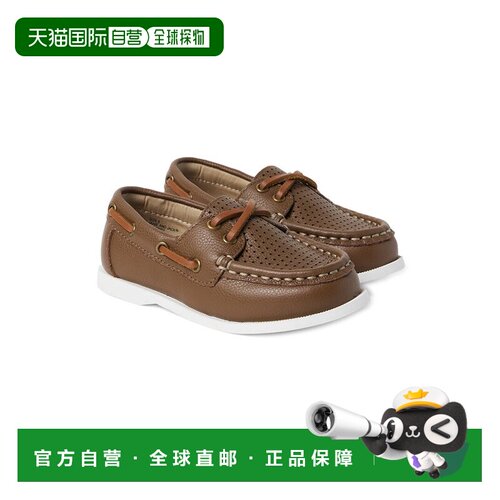 自营Janie and Jack穿孔皮革船鞋-棕色 美国奥莱直发