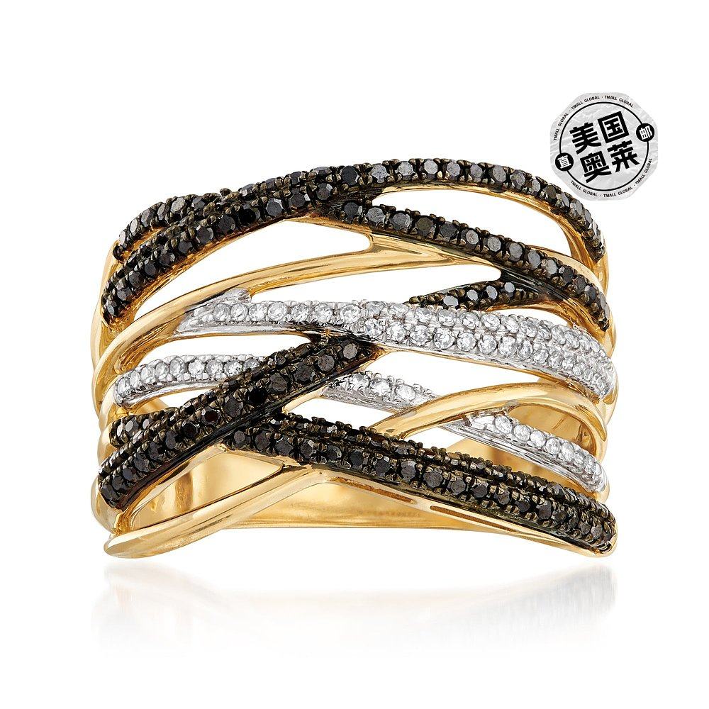 14 克拉黄金 ross-simons 黑白钻石公路戒指 - 白色 【美国奥莱】