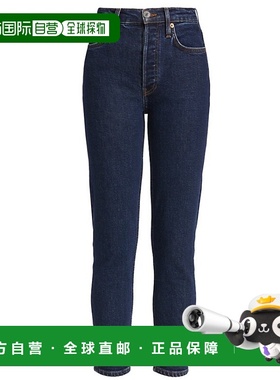 自营 redoneRe/Done 女式 70S Stove Pipe 深色水洗高腰七分牛仔