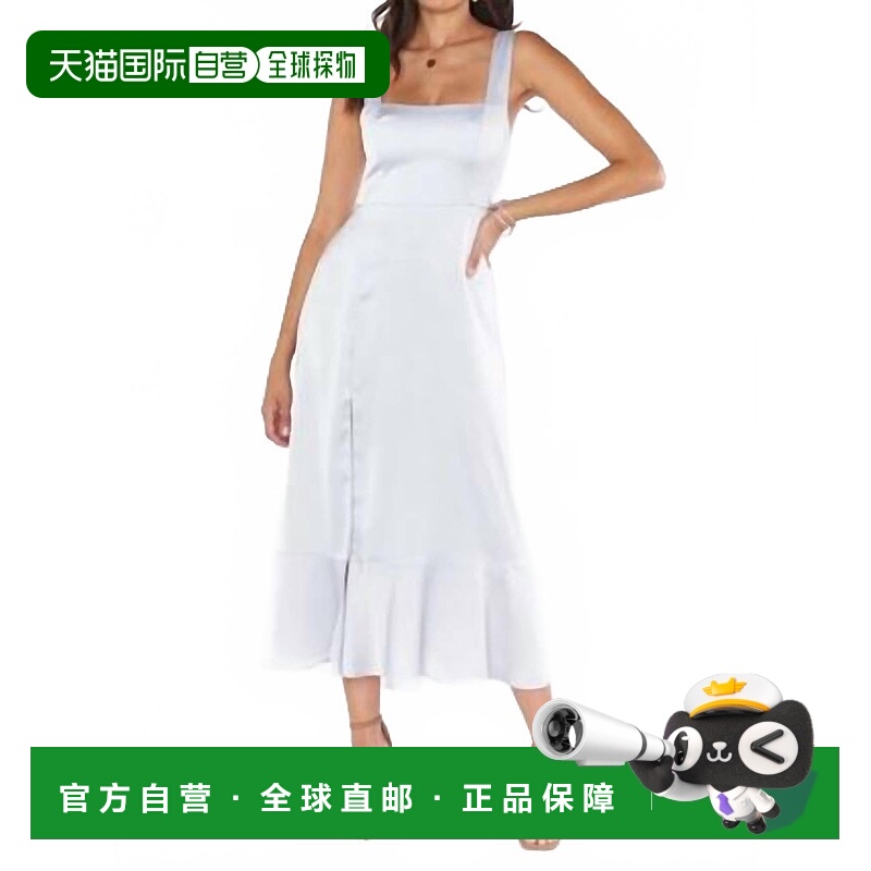 自营 show me your mumu银色奢华缎面Claire Midi连衣裙-银色奢华