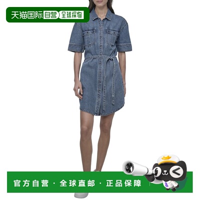 自营DKNY Self Belted Shirt Utility Dress - yellow 美国奥莱直