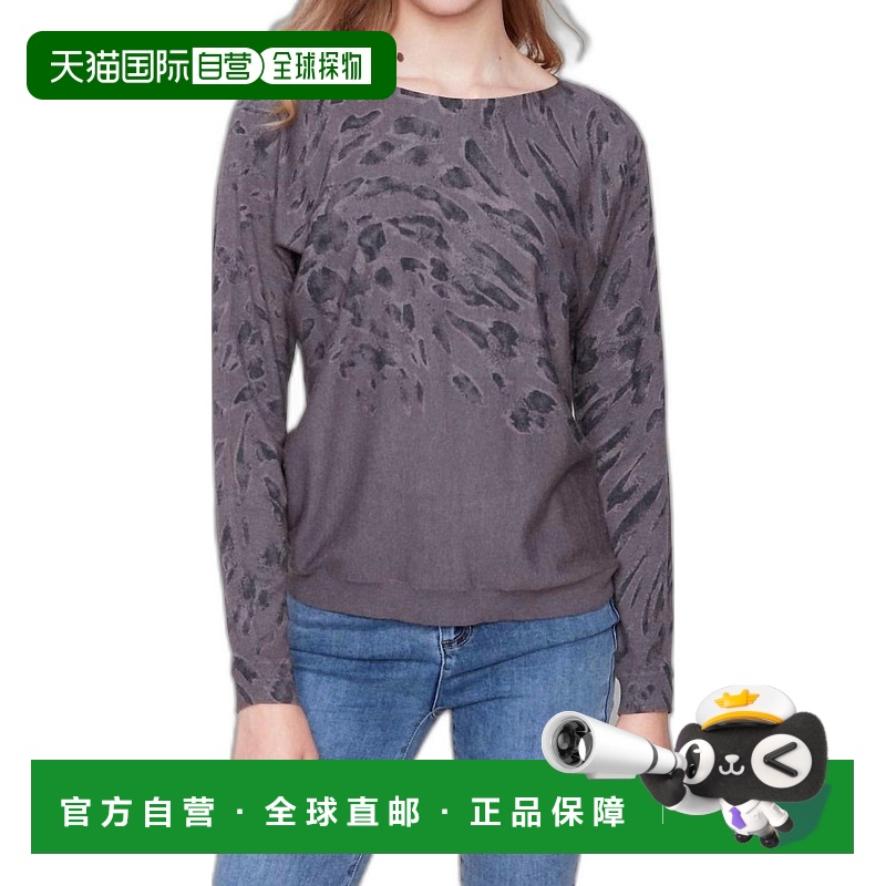 自营 charlie bPrinted Boat Neck Dolman Sleeve Sweater In Cha